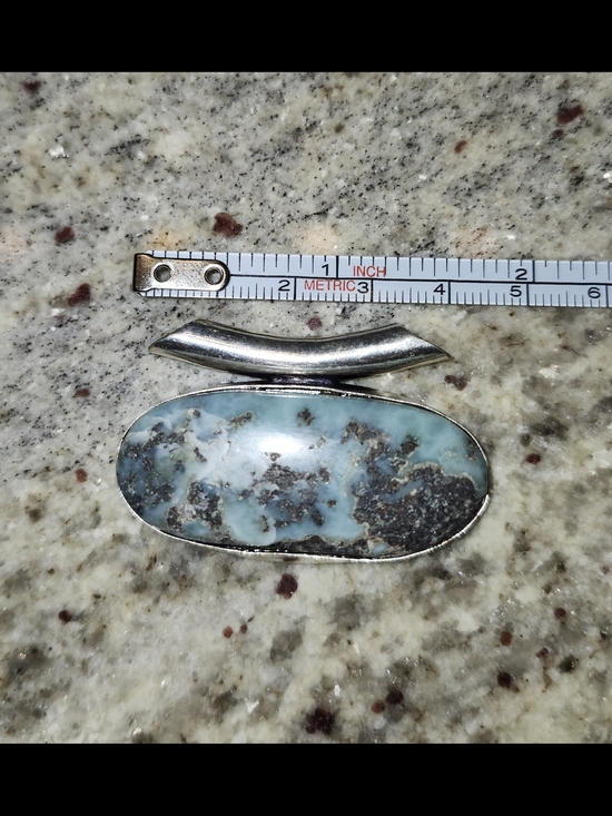 Jewelry - Natural LARIMAR Stone 925 Silver Slide Pendant - Sky Blue and Black